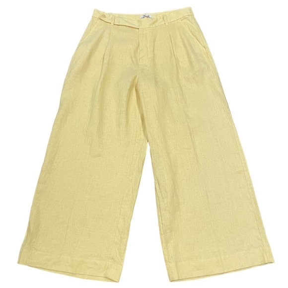 NWT Madewell Sz 16 Harlow Wide-Leg Linen Pants Light Straw Yellow Pleated NJ996 - Picture 2 of 12